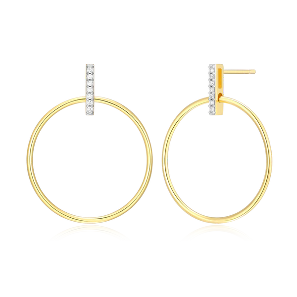 Diamond Hoop Post Earrings 0.15CTW Gold Plated Sterling Silver