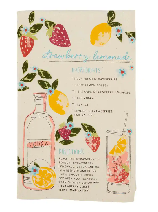 Strawberry Lemonade Recipe Tea Towel
