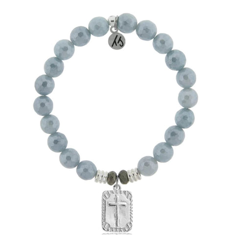 Stone Bracelet with Cross Rectangle Sterling Silver Charm
