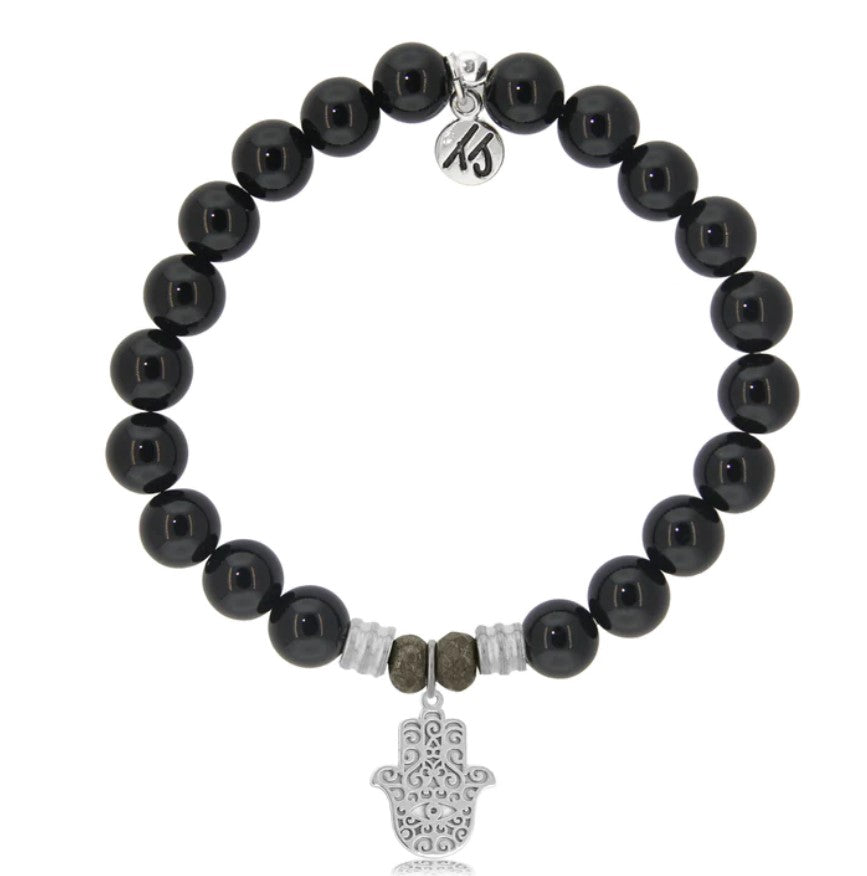 Stone Bracelet with Hamsa Sterling Silver Charm