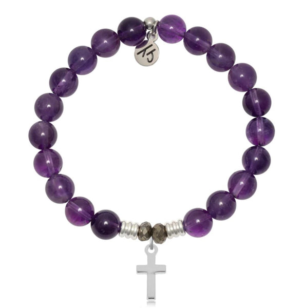 Stone Bracelet with Cross Sterling Silver Charm