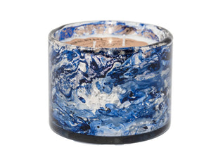 Wind Blue-Blown Glass Tumbler Candle Tobacco Bark 10oz