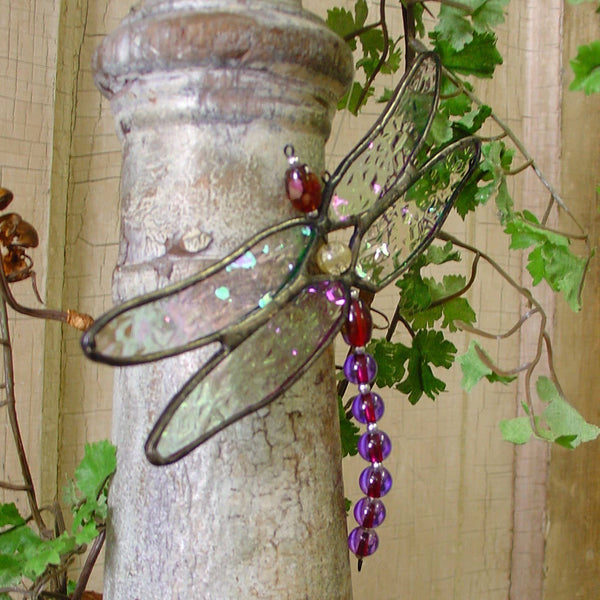 Stained Glass Dragonfly Suncatcher Ornament