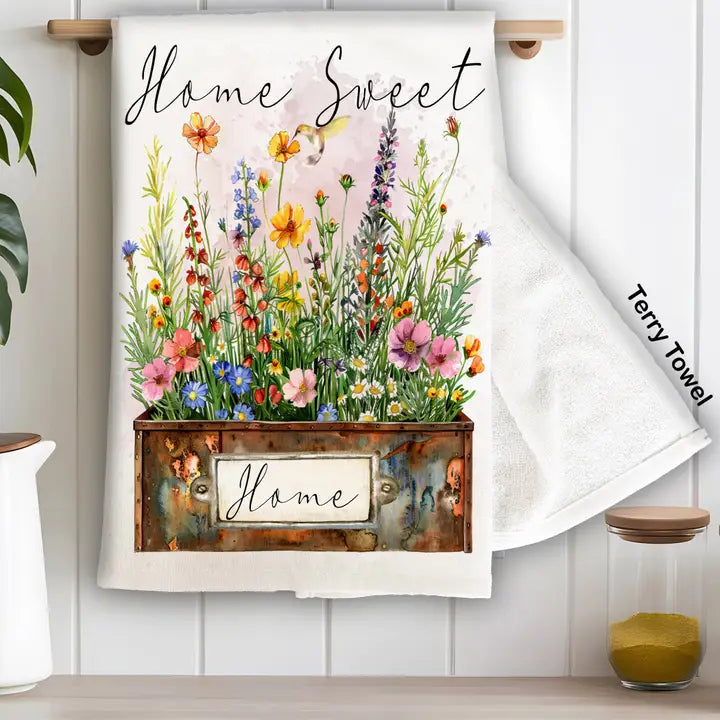 Home Sweet Home Country Field Flowers Kitchen Terry Towel