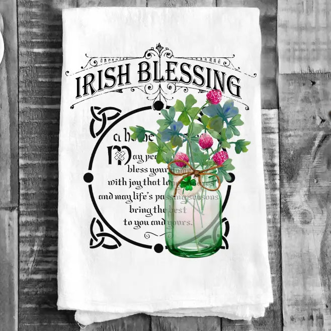 St Patricks Day Bless Irish Home Cotton Flour Sack Tea Towel