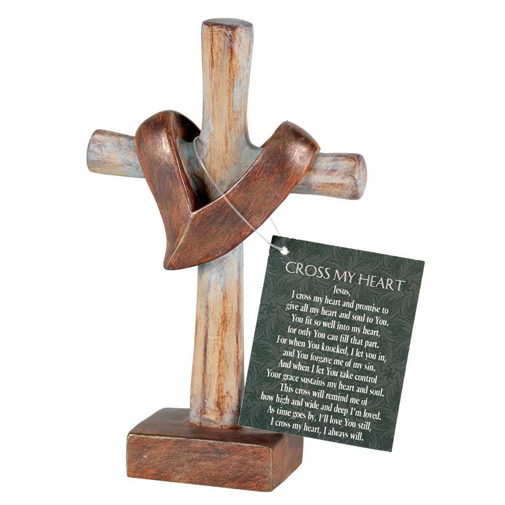 Tabletop Jesus Cross My Heart Cross 6"