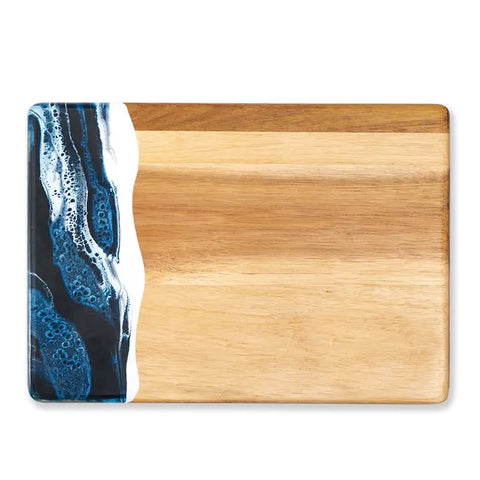 Wood and Resin Promo Cheese/Charcuterie Board 11x8 Navy/White/Metallic