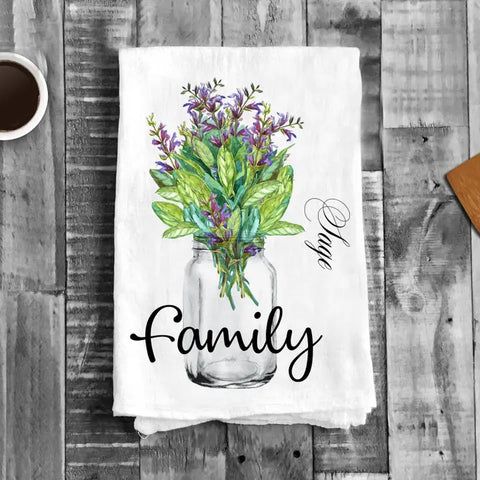 Family Flowers Sage Cotton Tea Towel