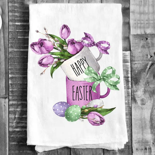 Happy Easter Tulips Coffee Mugs Flour Sack Tea Towel