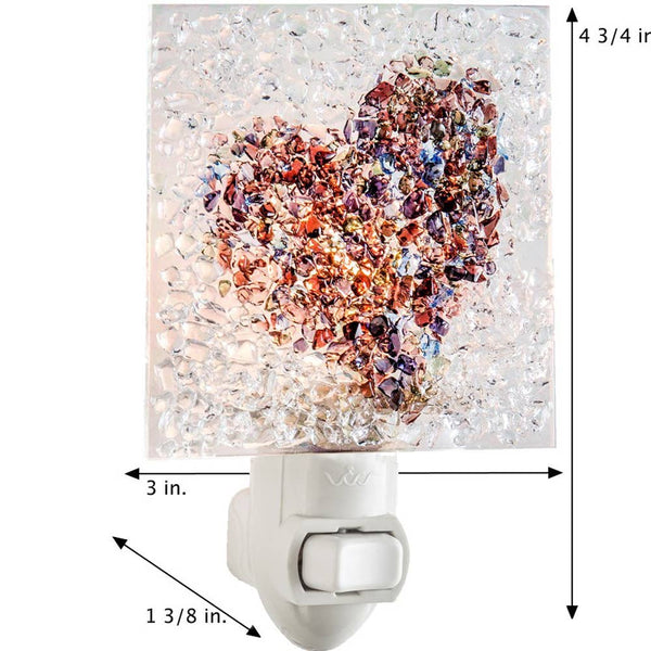 Heart Night Light Fused Glass Multi Colored Chips