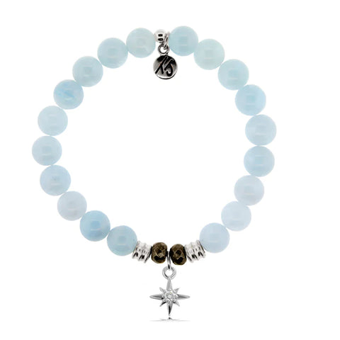 Blue Aquamarine Gemstone Bracelet with Your Year Sterling Silver Charm