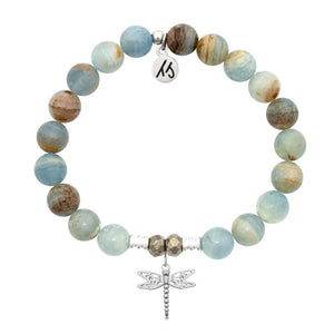 Blue Calcite Gemstone Bracelet with Dragonfly Sterling Silver Charm