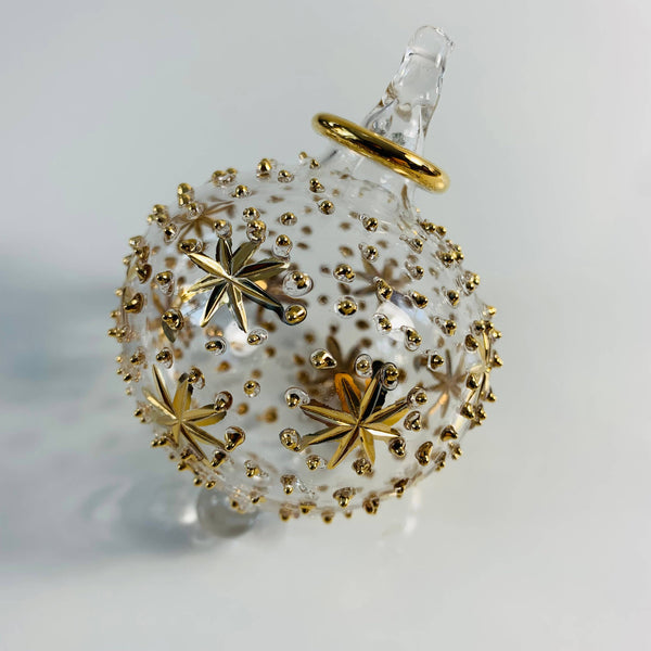 Blown Glass Ornament - Gold Stars & Dots 2"