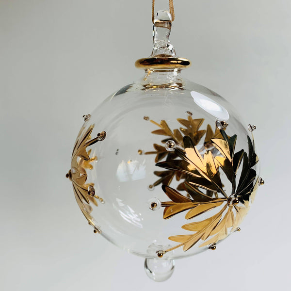 Blown Glass Ornament - Gold Snow Flake 3.35"