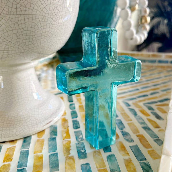 Glass Cross Occasion Gift Box: Seaglass Green / House-Warming
