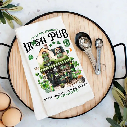 St Patrick's Irish Pub Shenanigans Flour Sack Tea Towel