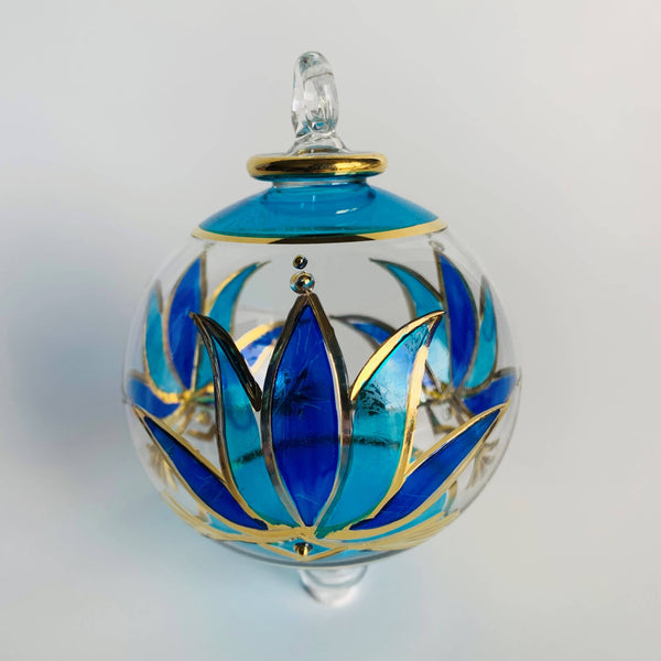 Blown Glass Ornament - Blue Lotus 2"