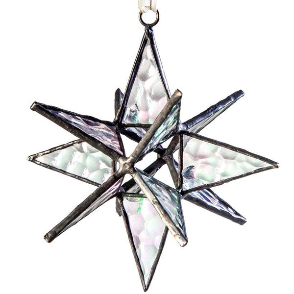 Moravian Star Ornament Clear Iridized Stained Glass