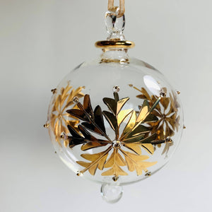 Blown Glass Ornament - Gold Snow Flake 3.35"