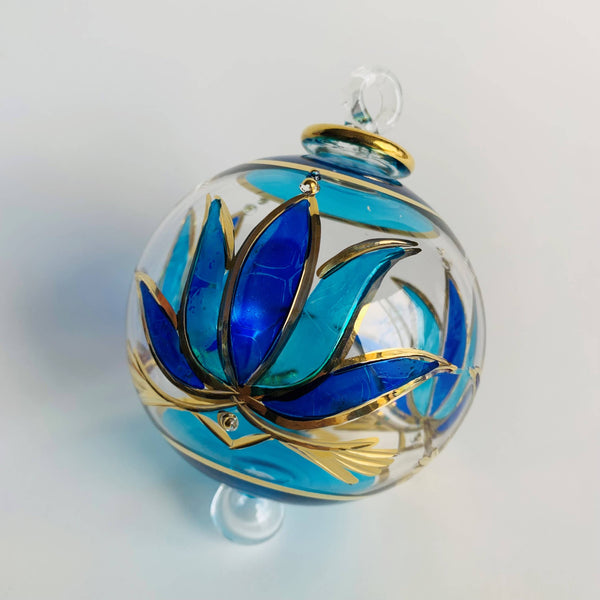 Blown Glass Ornament - Blue Lotus 2"