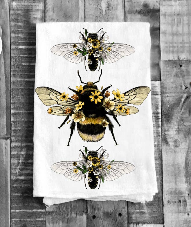 Vintage Bees Flowers Kitchen Flour Sack Tea Towel