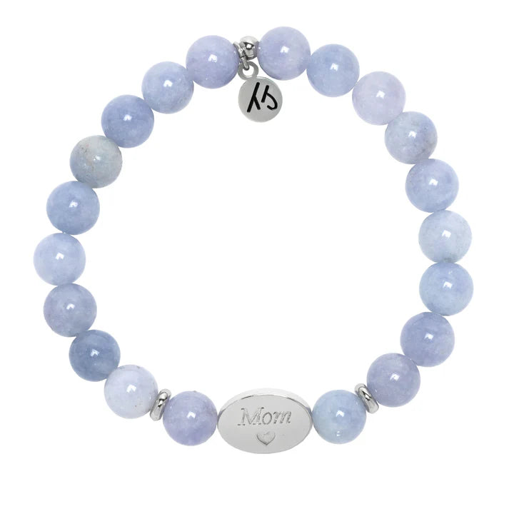 Family Bead Bracelet- Mom with Sky Blue Jade Sterling Silver Bead