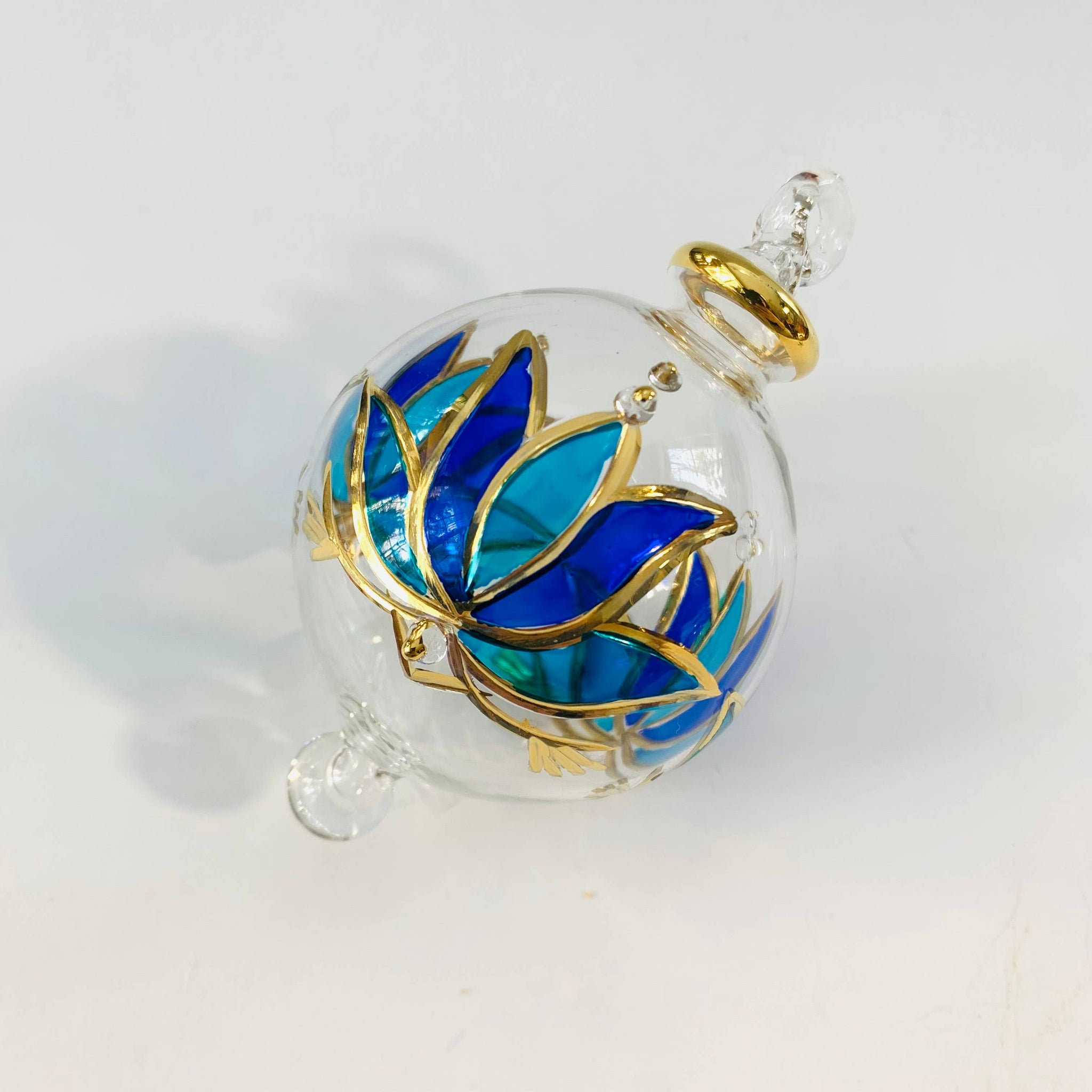 Blown Glass Ornament - Blue Lotus 2"