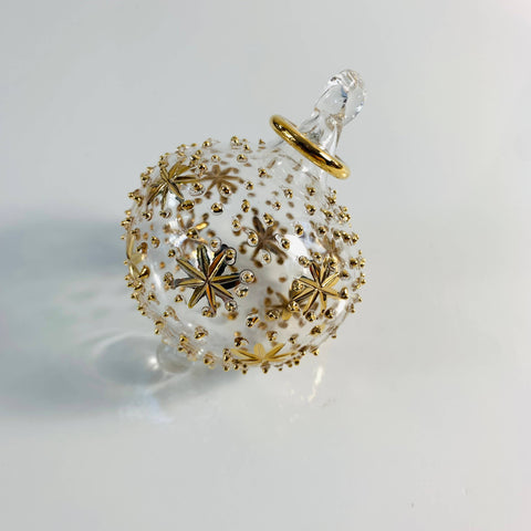 Blown Glass Ornament - Gold Stars & Dots 2"