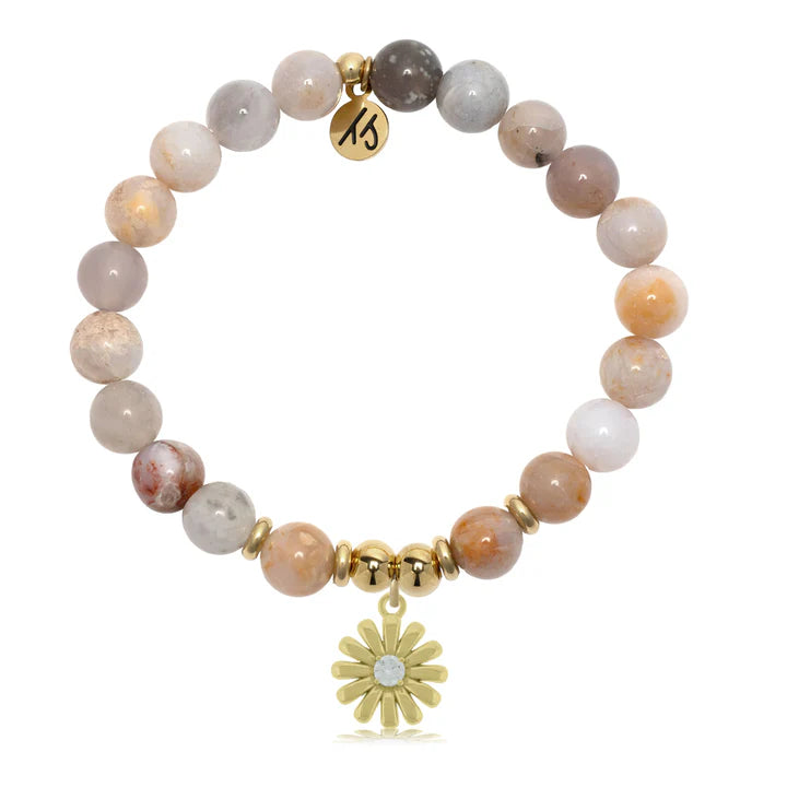 Australian Agate Gemstone Bracelet with Daisy Gold Charm