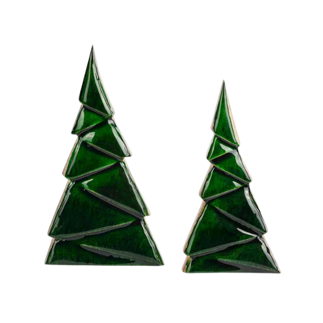 Green Enamel Wood Trees set of 2