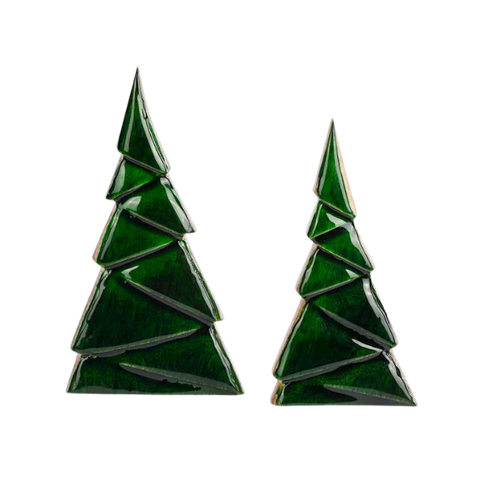 Green Enamel Wood Trees set of 2