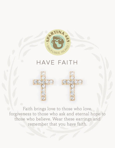 Sea La Vie Have Faith Cross Earrings Gld.