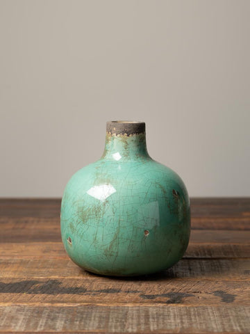 Large Ceramic Vase Aqua Green 6"