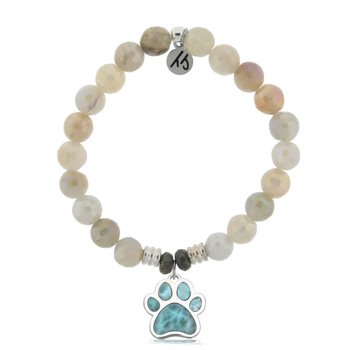 Stone Bracelet with Larimar Paw Print Sterling Silver Charm