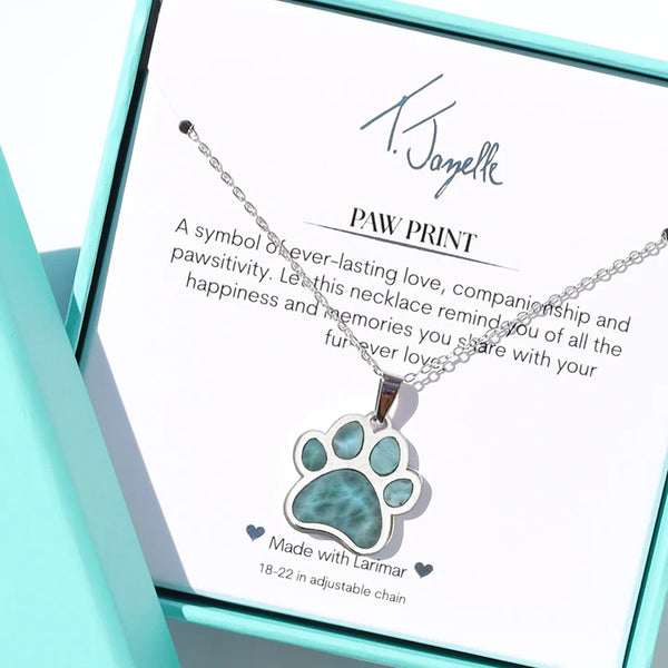 Larimar Paw Sterling Silver Charm Necklace