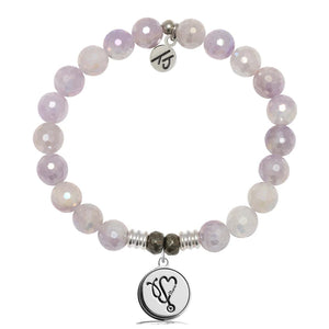 Mauve Jade Gemstone Bracelet with Nurse Sterling Silver Charm