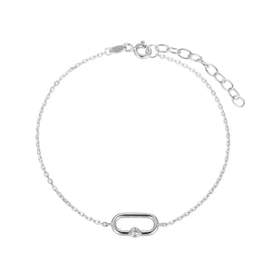 Diamond Oval Link Bracelet 0.02CTW Rhodium Plated Sterling Silver 6" Ext. 1"