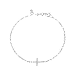 Diamond Cross Bracelet 0.096CTW Rhodium Plated Sterling Silver 7.75"