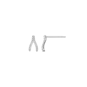 Diamond Wishbone Post Earrings 0.108CTW Rhodium Plated Sterling Silver