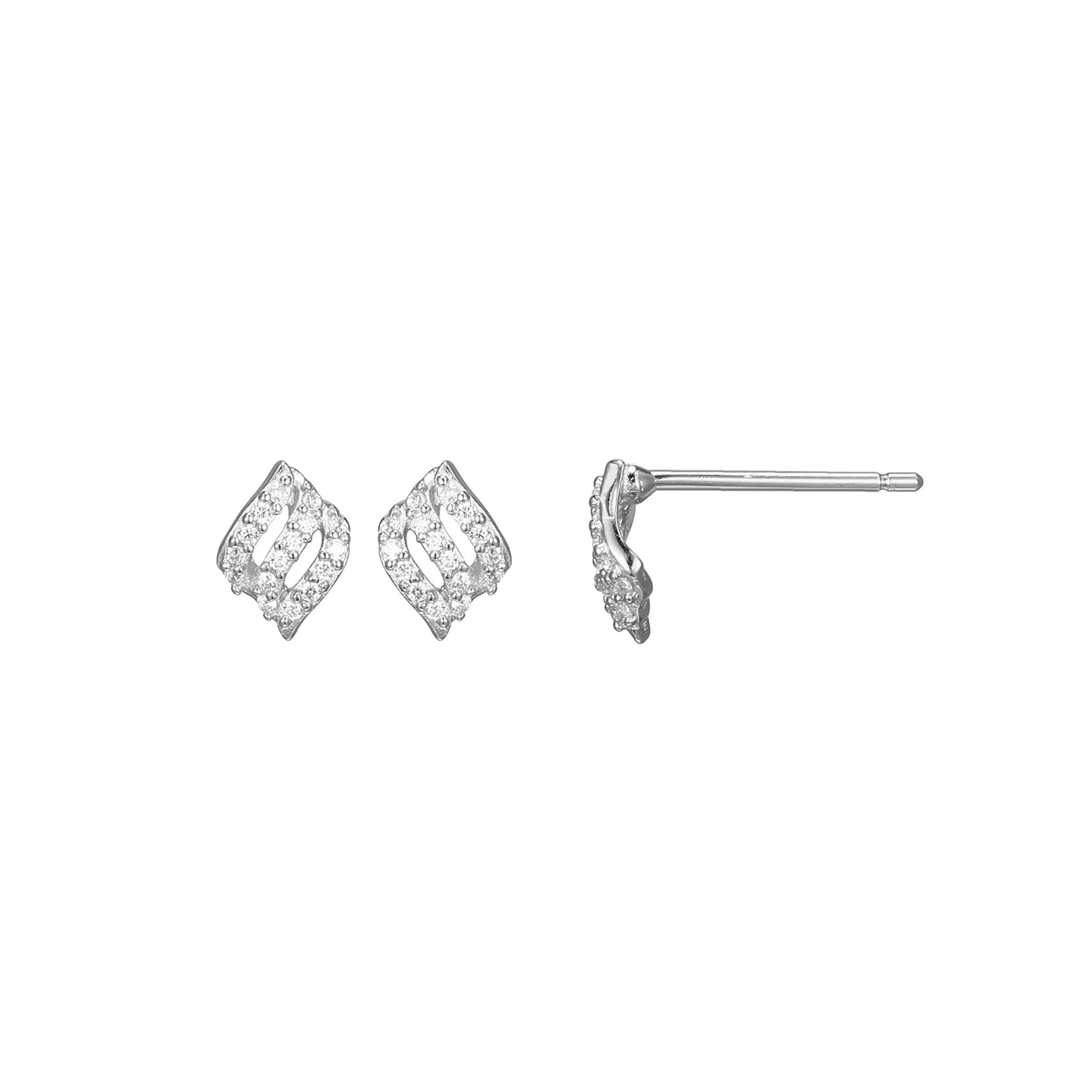 Diamond Wave Post Earrings 0.096CTW Rhodium Plated Sterling Silver