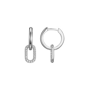 Diamond Oval Link Hoop Earrings 0.20CTW Rhodium Plated Sterling Silver