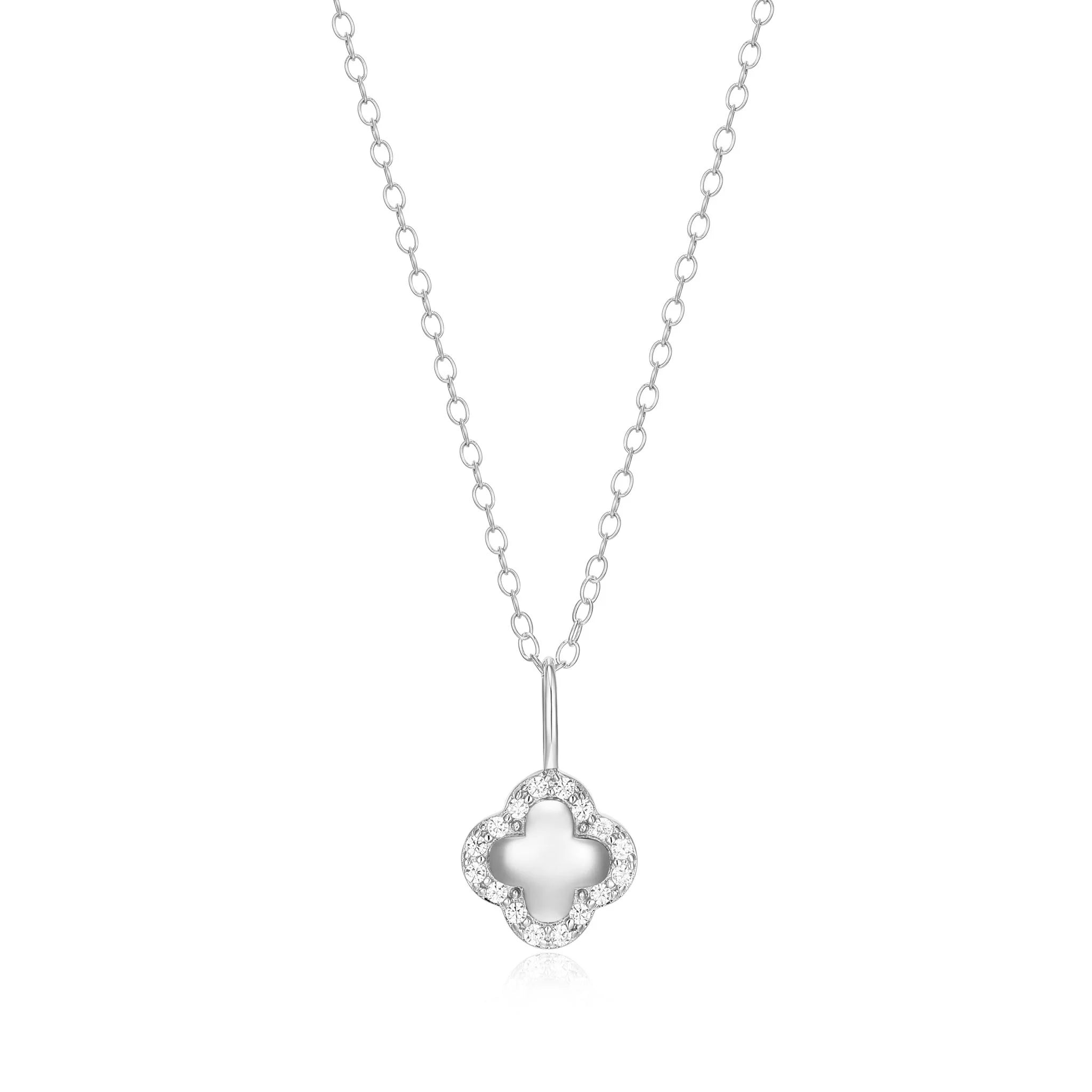 Diamond Quatrefoil Pendant Necklace 0.10CTW Rhodium Plated Sterling Silver