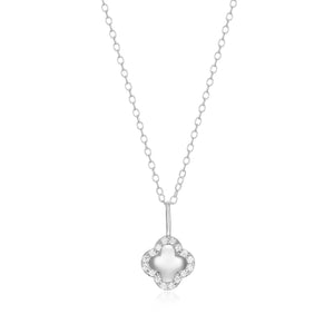 Diamond Quatrefoil Pendant Necklace 0.10CTW Rhodium Plated Sterling Silver