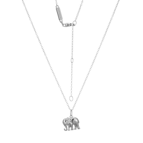 Diamond Elephant Pendant Necklace 0.0460CTW Rhodium Plated Sterling Silver