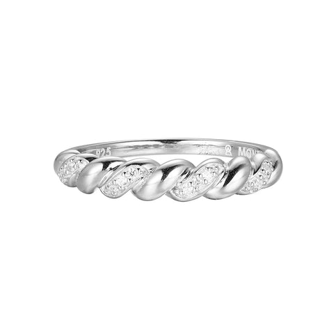 Diamond Twist Band 0.05CTW Rhodium Sterling Silver Size 7