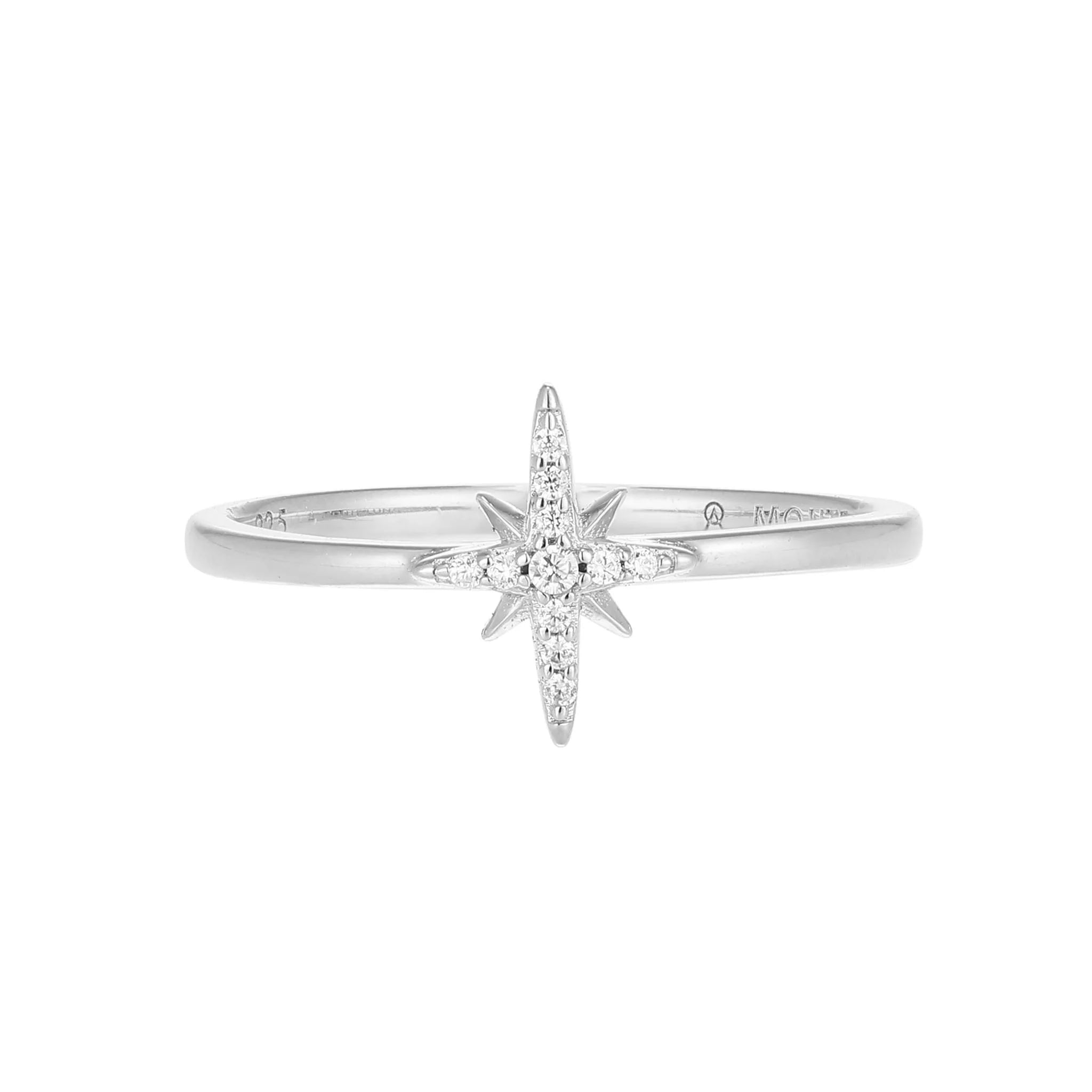 Diamond North Star Ring 0.04CTW Rhodium Plated Sterling Silver Size 7