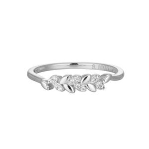 Diamond Leaf Vine Ring 0.048CTW Rhodium Plated Sterling Silver Size 7