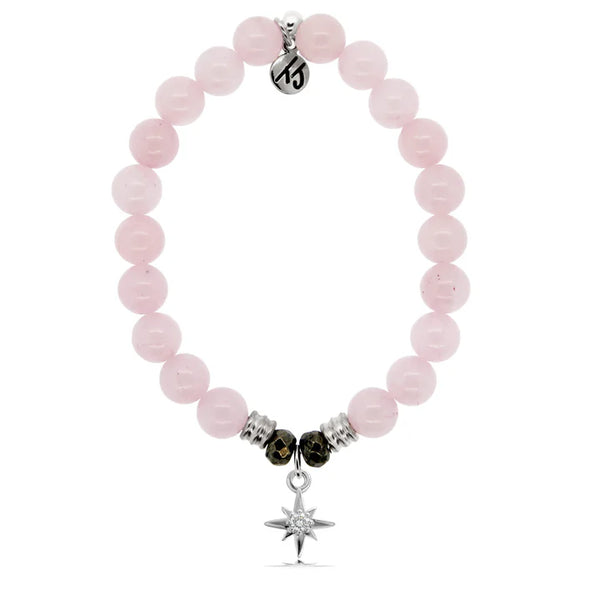 Rose Quartz Stone Bracelet with Your Year Sterling Silver Charm