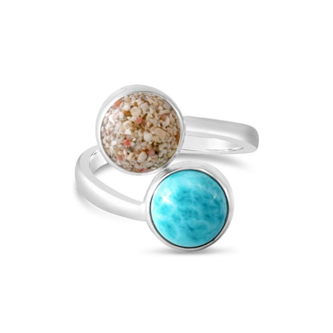 Round Bypass Ring Larimar and Sand