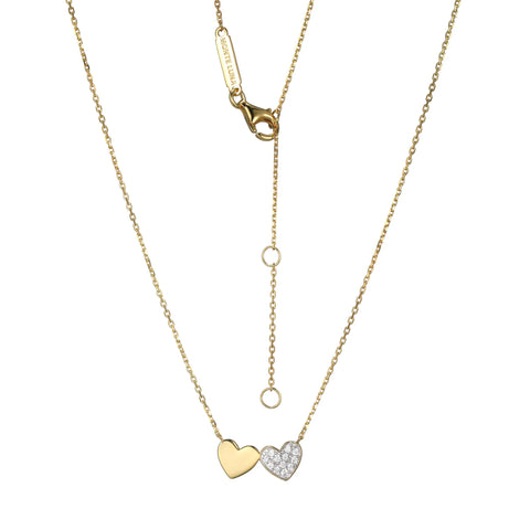 Diamond Pave Double Heart Pendant Necklace 0.1300CTW Gold Plated Sterling Silver